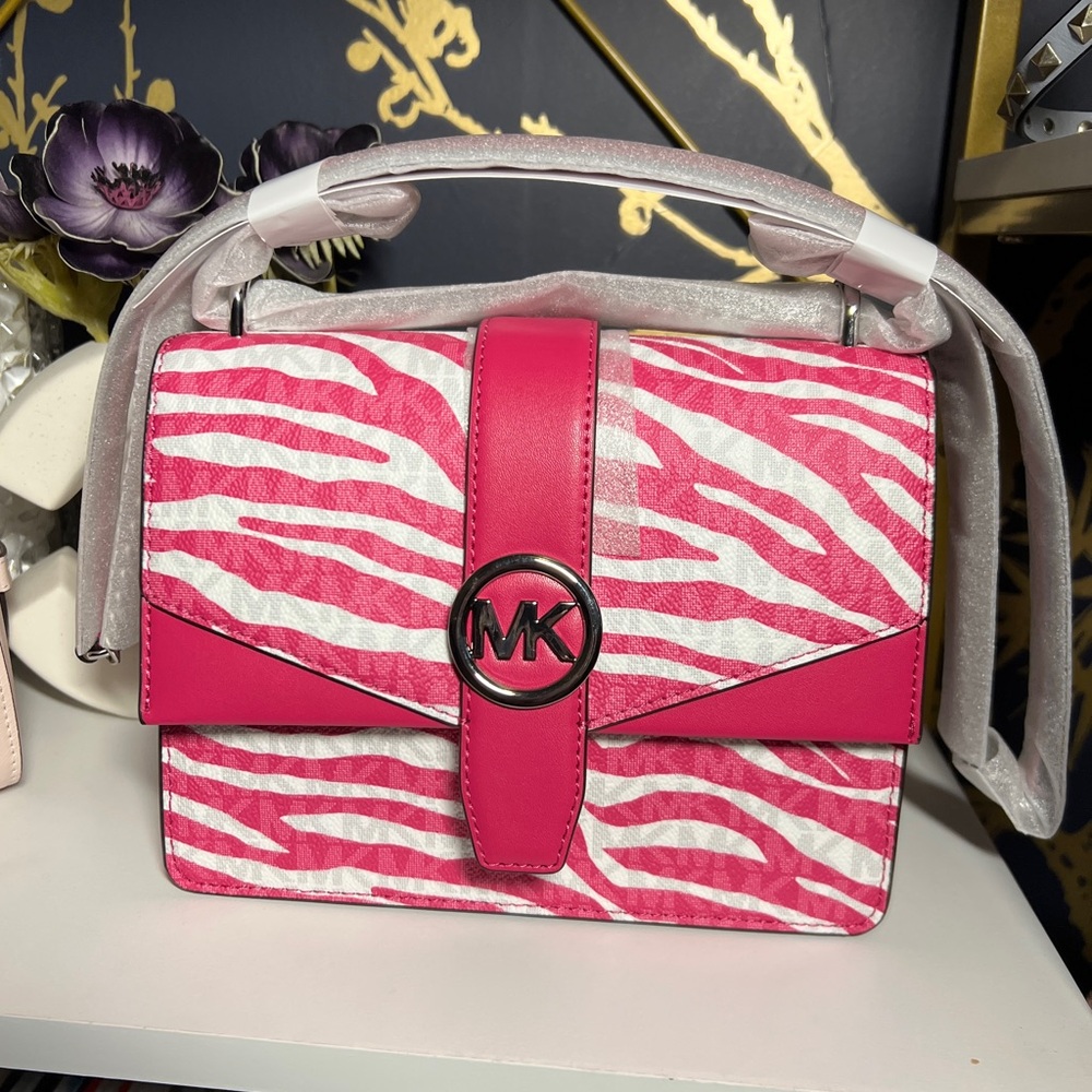 Michael Kors Pink and White Zebra Print Handbag